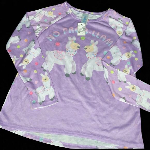 Childrens Place Girls Large Top Pajama Sleep No Prob Llama Lounge 10 12 Purple - Picture 1 of 13